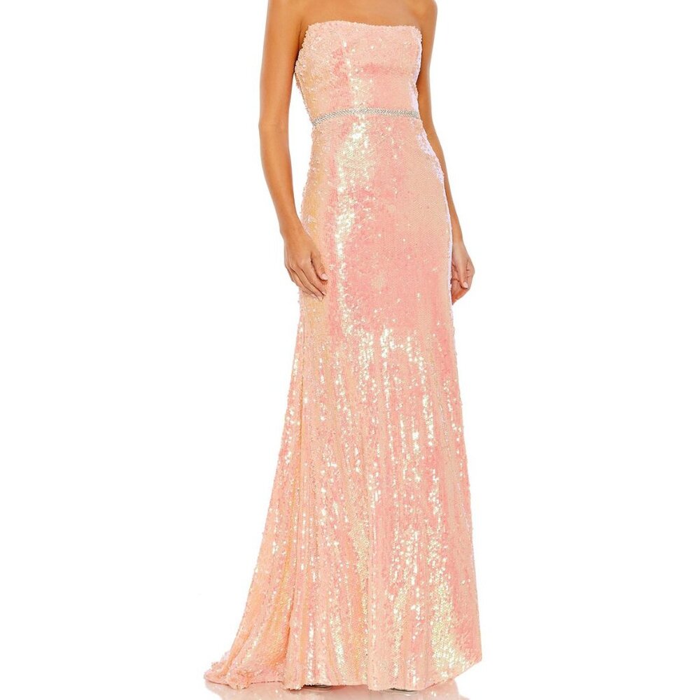 NWT MAC‎ DUGGAL SEQUIN STRAPLESS RHINESTONE BELT DRESS PINK SZ 8 26980
